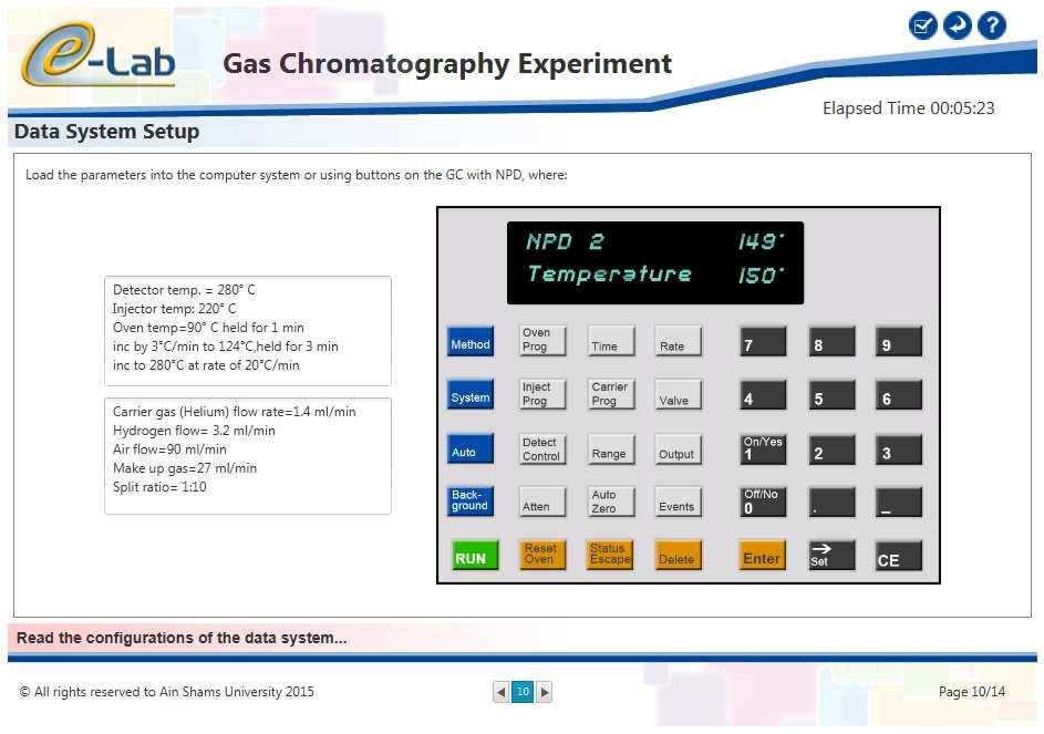 5. Read carefully the different parameters of your GC instrument (Temperature, flow rate