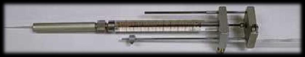 The syringe used to introduce an accurate volume of the liquid or gas sample in the