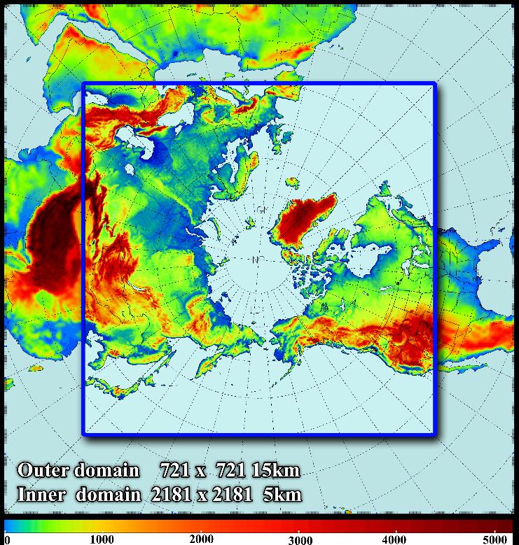 6 Noah land surface model Model top at 10 mb, 71 vertical levels and the lowest level at 4 meters Lateral boundary: