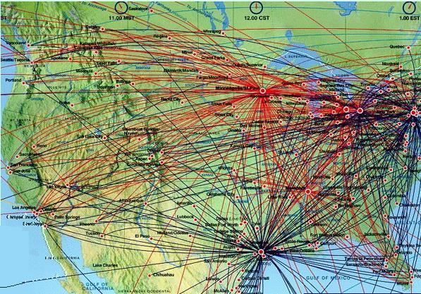 Flight connections and hub airports In a scale-free network, the nodes with the