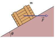 28. (HRW 5-Q12) This figure shows four choices for the direction of a force of magnitude F to be applied to a block on an inclined plane. The directions are either horizontal or vertical.