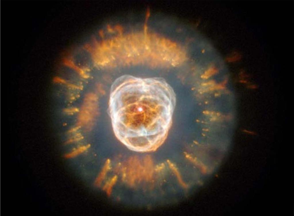 THE ESKIMO NEBULA A planetary nebula Named because through early scopes they looked planet-ish Central star is a white dwarf hot, UV emitter,