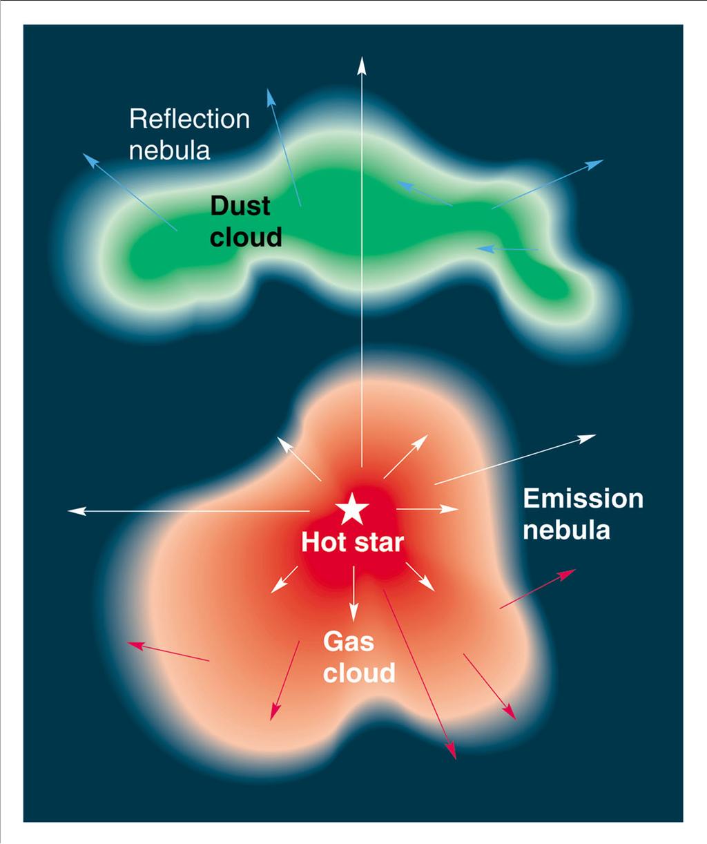 SCHEMATIC OF THE TRIFID NEBULA Hot star excites nearby gas cloud Causes the H