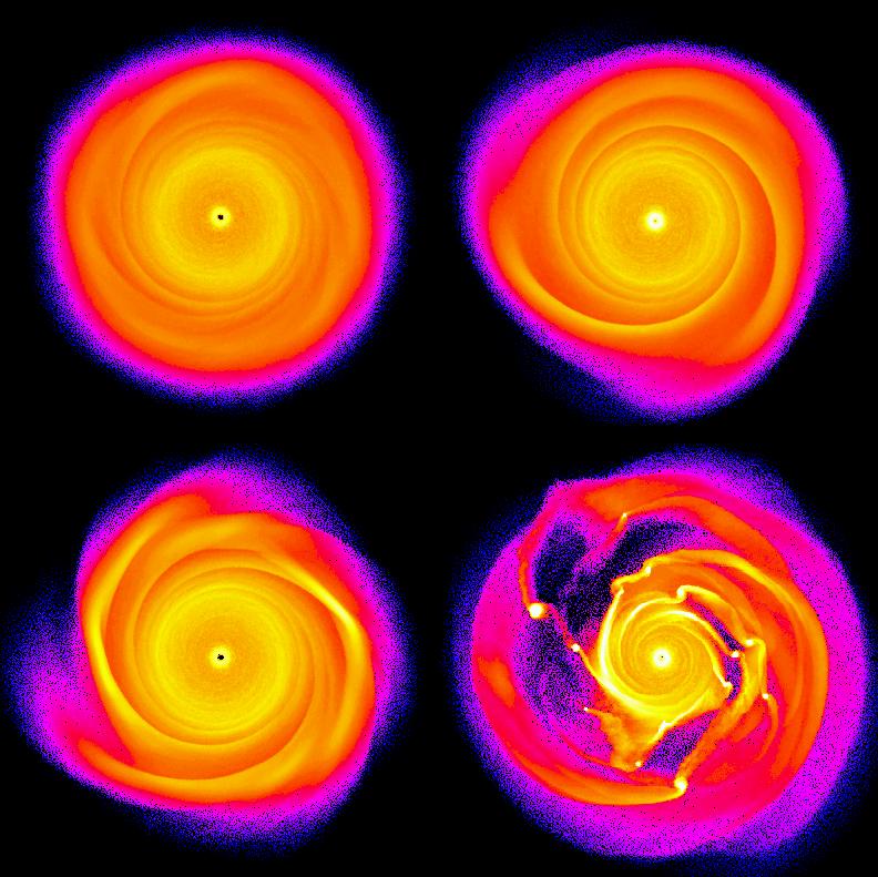 Gas giants form N-body supercomputer simulation of gases gathering around protoplanetary seeds to become Jovian