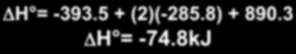 C (graphite) + 2H 2 (g) CH 4 (g) C (graphite) + O 2 (g) CO 2(g) 2 1 2 H 2 + 1/2O 2 (g) H 2 O (l) (2) ΔH = -393.
