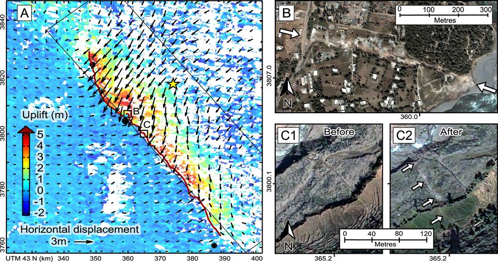PATHIER ET AL.: KASHMIR EARTHQUAKE FROM SAR IMAGERY Figure 3. (A) 3D surface displacement field constructed from azimuth and range offset data sets.