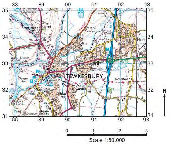 GCSE GEOGRAPHY Sample Assessment Materials 8 (b) Study the OS map extract below. It shows the town of Tewkesbury which was badly flooded in July 2007. A full key is printed on page 22. Map 1.2 An O.S. extract at a scale of 1:50,000 (i) In which grid square is the Abbey?