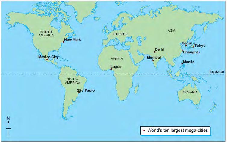 GCSE GEOGRAPHY Sample Assessment Materials 13 (b) Study the world map below. Map 2.2 the location of the world s ten largest cities in 2008. (i) Use Map 2.