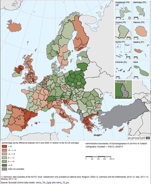 Gross Domestic Product per inhabitant in PPS, by NUTS level 2