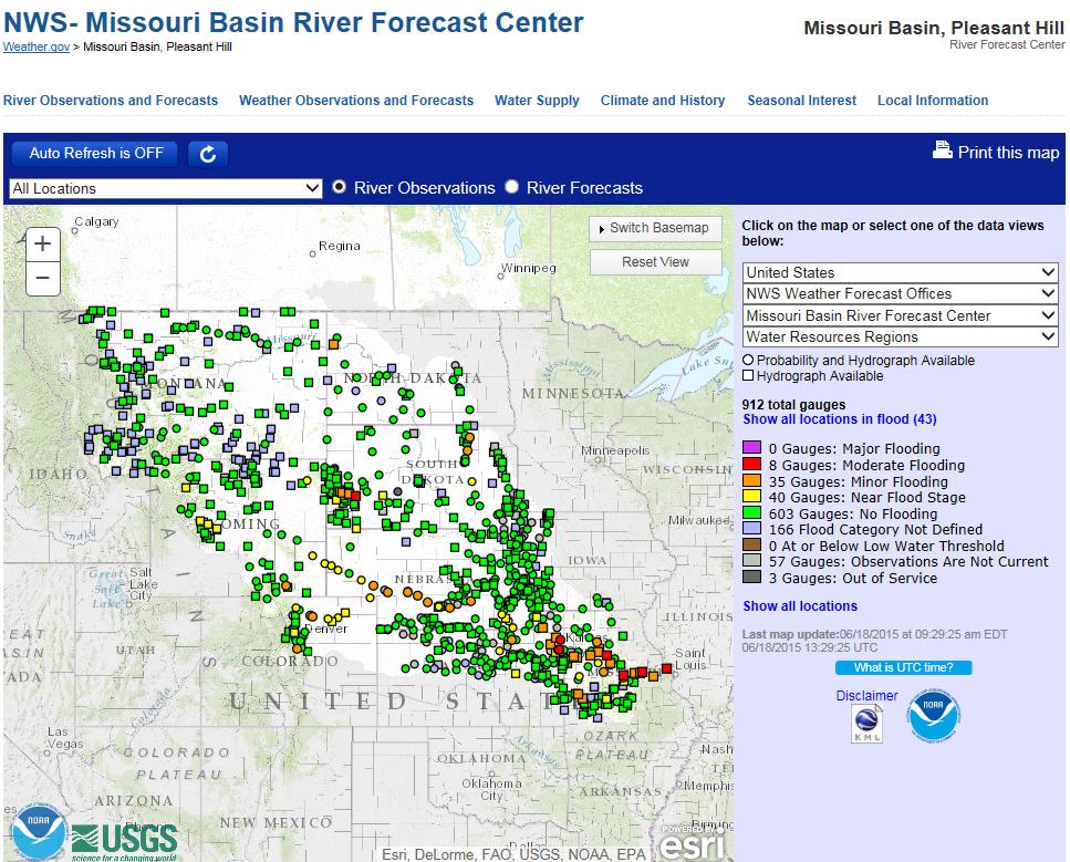Missouri River Basin Conditions June 18, 2015 Observed River Conditions Flooding continues