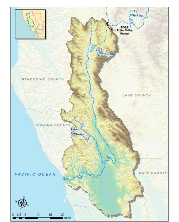 Flow travel time from Lake Mendocino to Guerneville: 1-3 days Lake Mendocino Max.