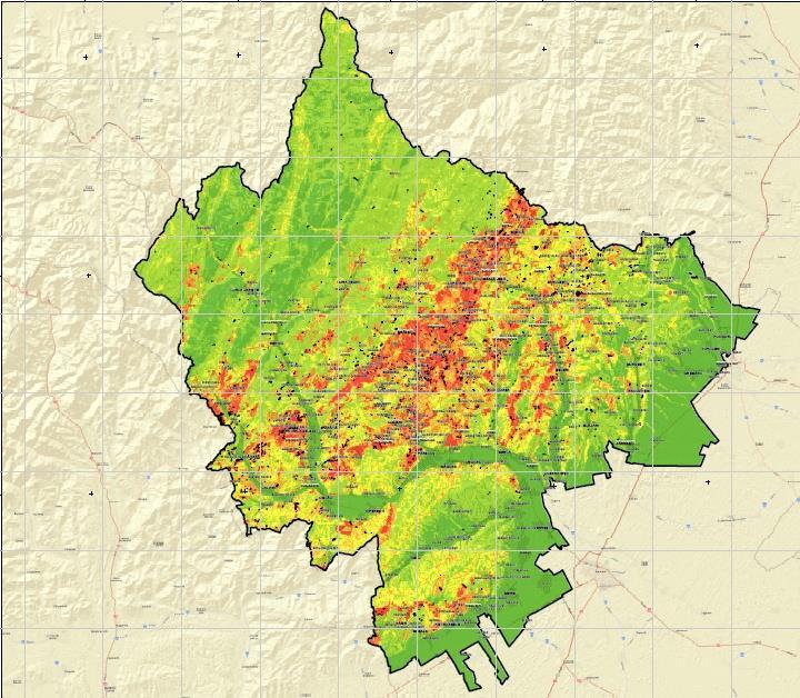 The map shows the landslide susceptibility of Buzau County,