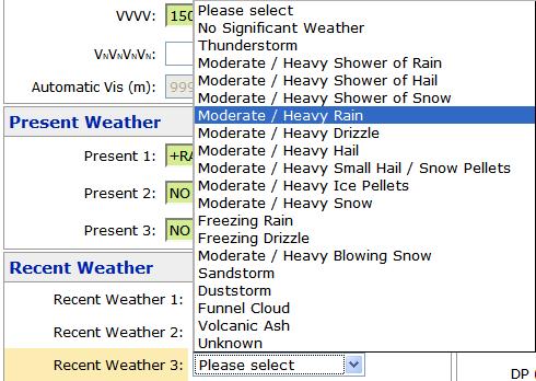 Reporting and Recording Recent Weather WebConsole Up to three recent weathers can be reported at each observation.