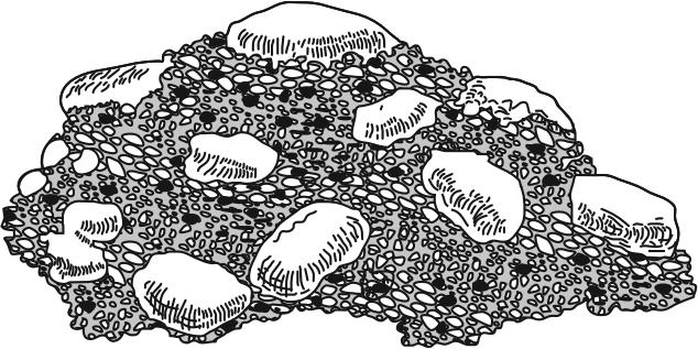 8. Base your answer(s) to the following question(s) on the diagram below, which represents a rock composed of cemented pebbles and sand. This rock should be classified as A.