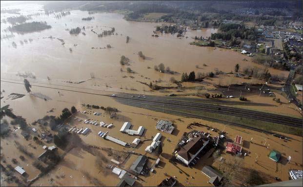 December 1-3, 2007 Flood A closed Interstate 5 is shown
