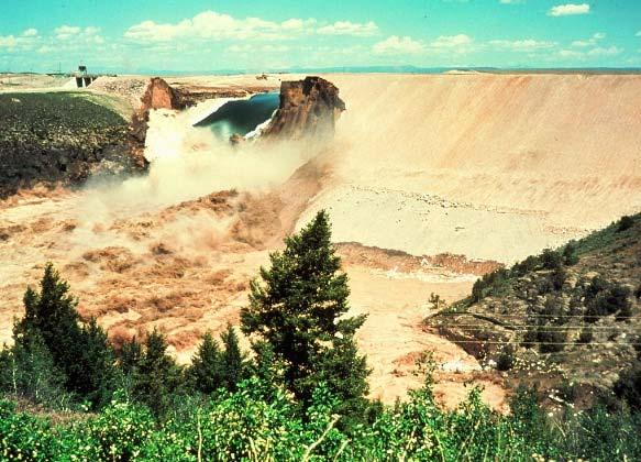 On occasion, there is a flood caused by a dam burst The Teton Dam, 44 miles northeast of Idaho Falls in southeastern Idaho, failed abruptly on June 5, 1976.