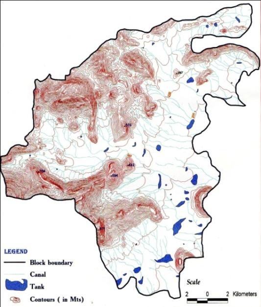 c Land use/land cover change detection: a case study of Usilampatti Block, Madurai District, Tamil Nadu Figure 4: Contours and Tanks of the