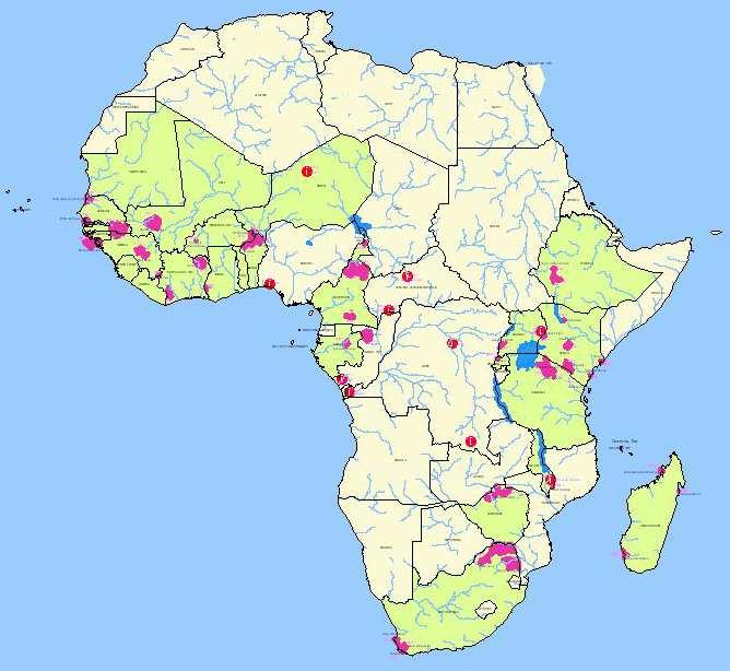sites for research, adaptation to climate change and the Mitigation of its effects Exchanges between biosphere reserves BRs in Sub Saharan Africa 68 biosphere reserves, including 2 TBRs in