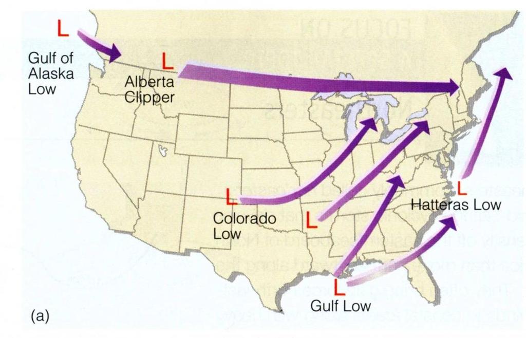 Favored Mid-Latitude Cyclone Genesis Areas Typical mid-latitude cyclone tracks in North America.