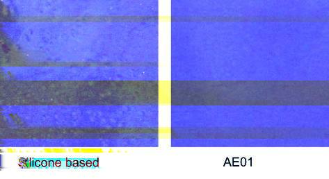 Figure 7: Spray applied water based automotive repair basecoat, showing difference in