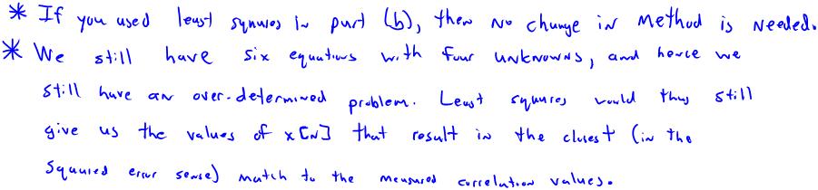 c) (6 pts) You end up communicating with Alice quite often, and you notice that occasionally the output from your cross-correlation circuit is noisier than the first few times you tested it.