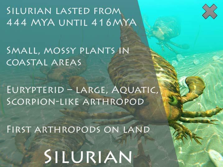 The Silurian Period began 444 million years ago and lasted until around 416 million years ago.