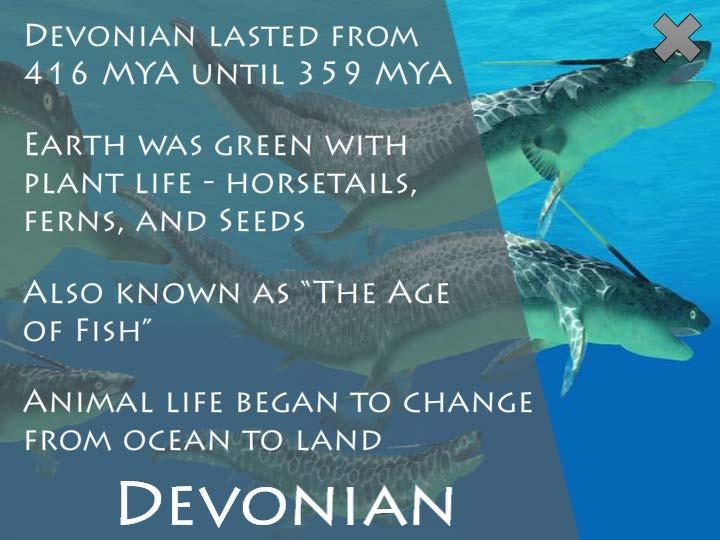 The Devonian Period began 416 million years ago and lasted until around 359 million years ago.