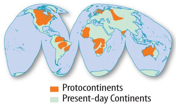 During the Archean eon, protocontinents and oceans