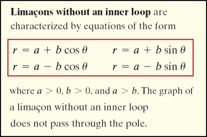 LIMAÇONS There are types of limaçons: those with an inner loop and those without an inner loop.