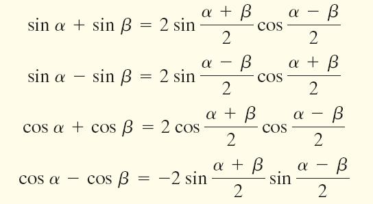 formulas on the right. They do NOT need to be memorized. Example 1: Write as a sum containing only sines or cosines.