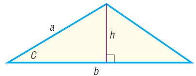 Section 9.4 Area of a Triangle You probably remember learning in some previous math class that the formula for the area of a triangle is 1 A bh (area equals one-half base times height).