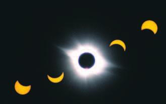 Figure 28-21 This multipleexposure photograph, taken July 11, 1991, in California, shows a total solar eclipse in the middle of the sequence.