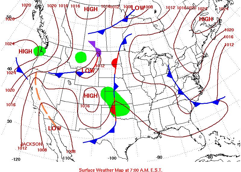 June 14, 2007: Thursday The high pressure influence over the Midwest decreases (Figure 15). A cold front moving southeastward leads to low ozone along the Eastern seaboard (Fig. 15). Pollution accumulates along the stationary front located at approximately 100ºW (Figs.