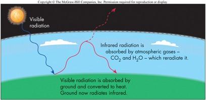 The Greenhouse Effect Some gases act like glass:! They are transparent to visible light but block infrared light!