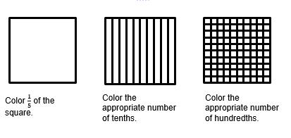 Color the squares to represent the fractions. B. Write as a decimal.