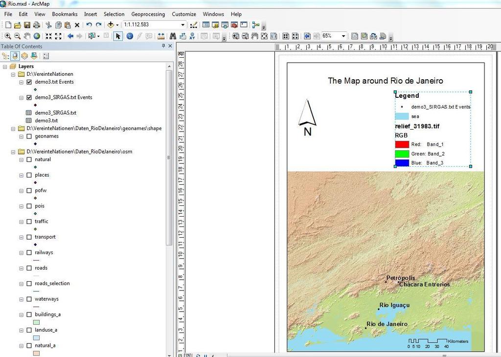 Create a map with the GIS: ESRI ArcGIS Change of style and labels Set title, north