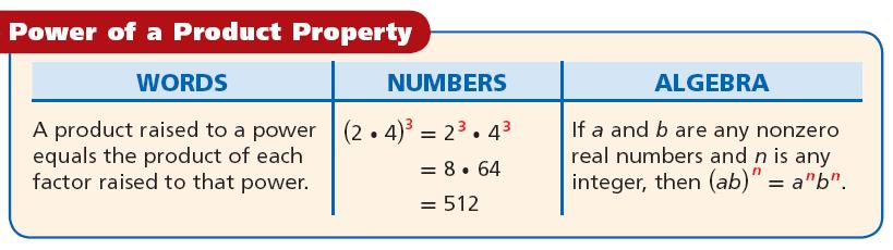 Example : Skip To find a power of a power, you can use the meaning of exponents.