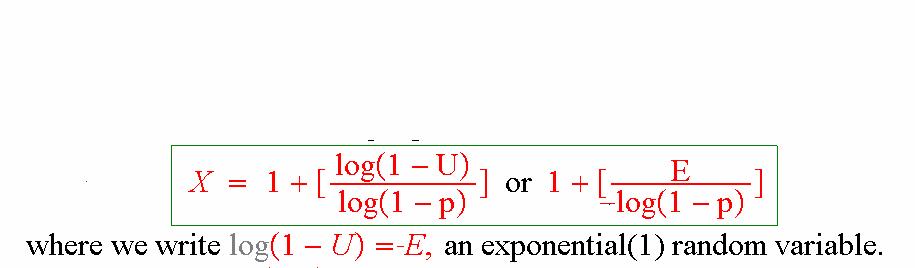 j Geometrc Dstrbuton Generator Geometrc( f ( The F ( Then, F(j - ( cumulatve solvng < U p p ( log( - U log( - p Dstrbut p F(j p, for