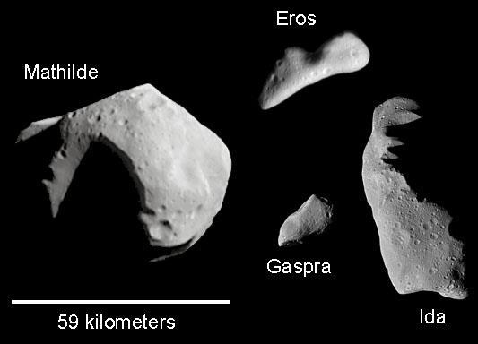 Asteroids Large pieces of rocky debris that orbit the Sun.
