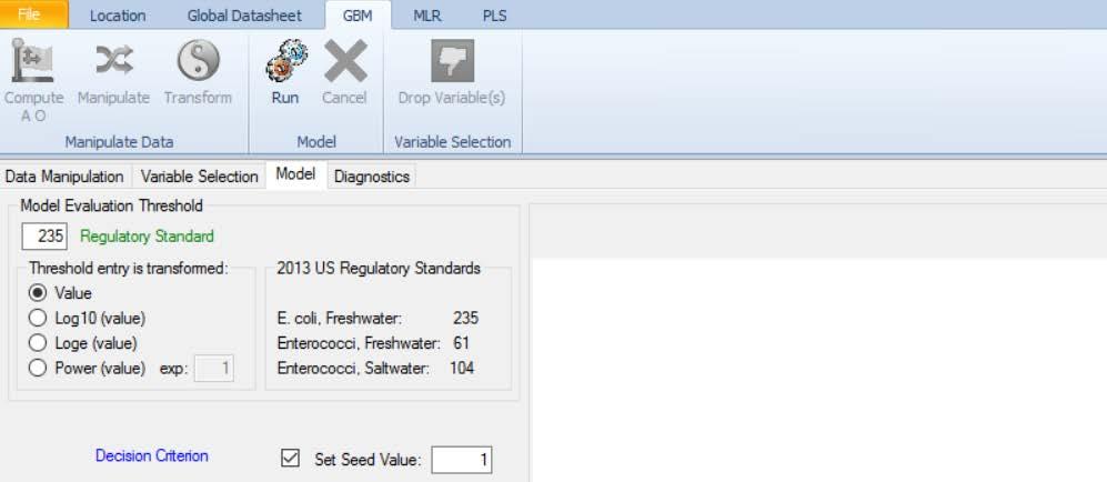 A.5.. To run your GBM model, open the Model tab. 2. For everyone in the training to have exactly the same model, check the Select Seed Value box. Enter the number in the box.
