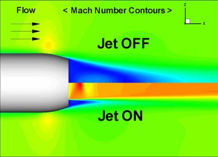 When the jet plume exhausts from rocket motor, the jet flow impinges on the bottom wall and then exits through the uptake after circulating in the plenum chamber.