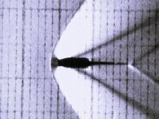Bow shock on supersonic wedge airfoil Bow