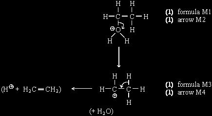 (d) (i) Al 2 O 3 or H 2 SO 4 or H 3 PO 4 () (ii) Name or formula For M the + can be on O or H if OH 2 used For M2 the arrow must go to the + or to oxygen Synchronous loss without carbocation loses