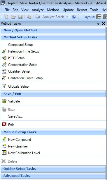 Method Editor -Method Tasks Method Tasks organizes the method actions and parameters into related sections.