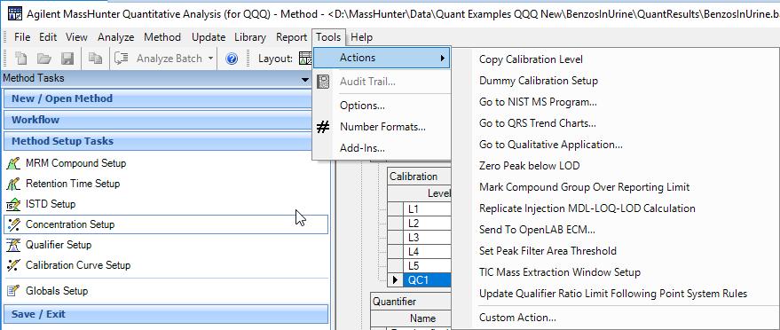 Editing a Quantitation Method Setting an integration threshold Method > Edit then Tools >