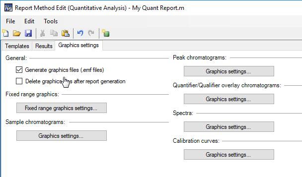 Report Method Edit Excel Graphic Settings tab.