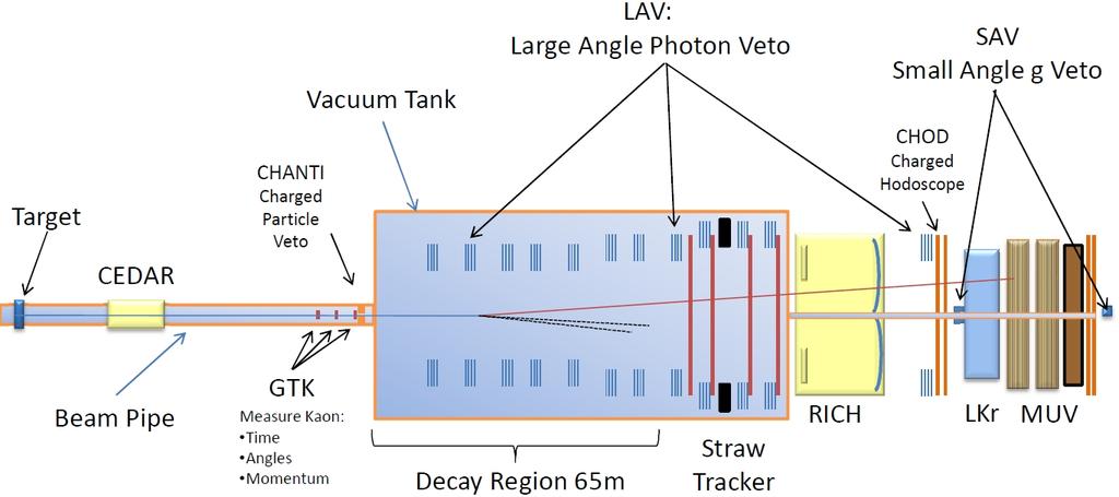 NA62 detector & sensitivity Un-separated hadron (p/π + /K + ) beam: 400GeV SPS protons 75GeV (±1%) kaons 800MHz 45MHz kaons 5MHz decays Total length: ~270m SAV: Small Angle Photon Veto NA62UK