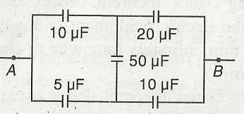 9. Calculate the equivalent capacitance between the points A and B of the circuit given below.
