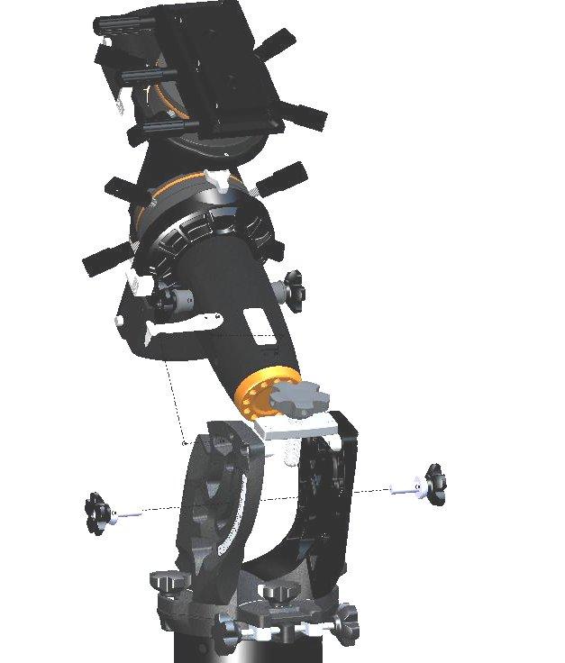 One Person Installation As an alternative to the method described above, The CGE Pro mount can be more easily assembled by one person if the polar housing axis is installed separately from the
