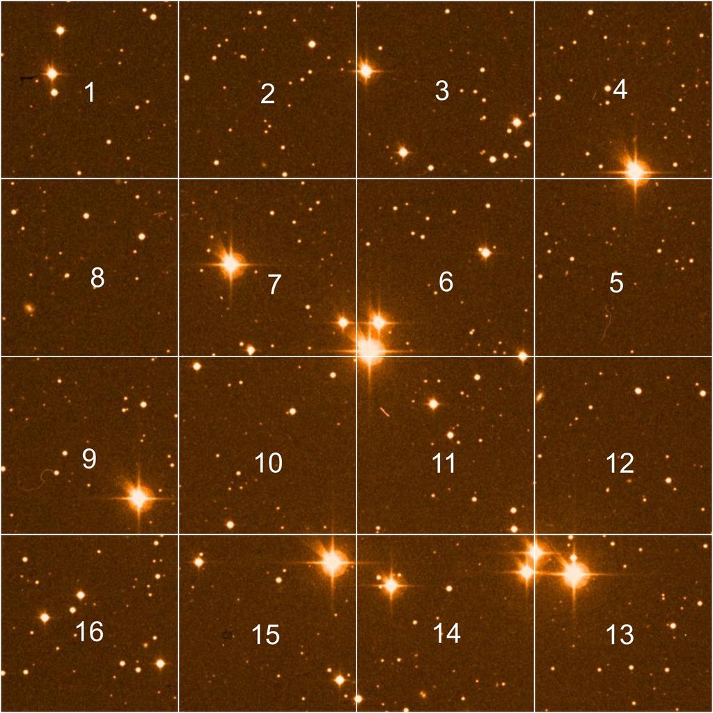 simply would not be enough to conduct a broad investigation into the age of the cluster [5]. Thus it was decided to take exposures in a 4 x 4 grid, allowing for a region of 25.2 x 25.